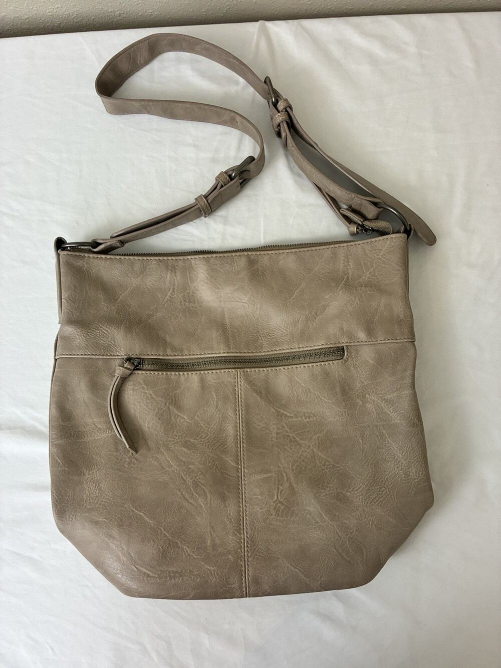 Joy Susan Large Crossbody Hobo Bag Purse Zip Adjustable Taupe